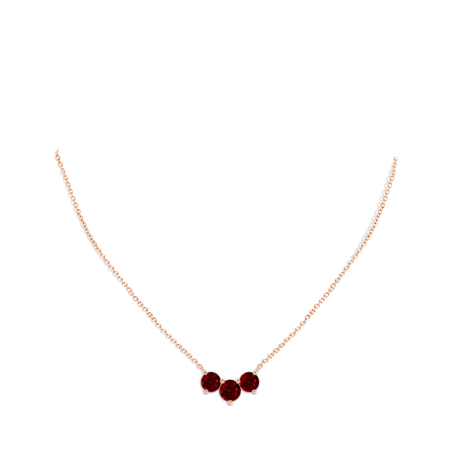 7mm AAAA Classic Trio Round Ruby Necklace in Rose Gold pen