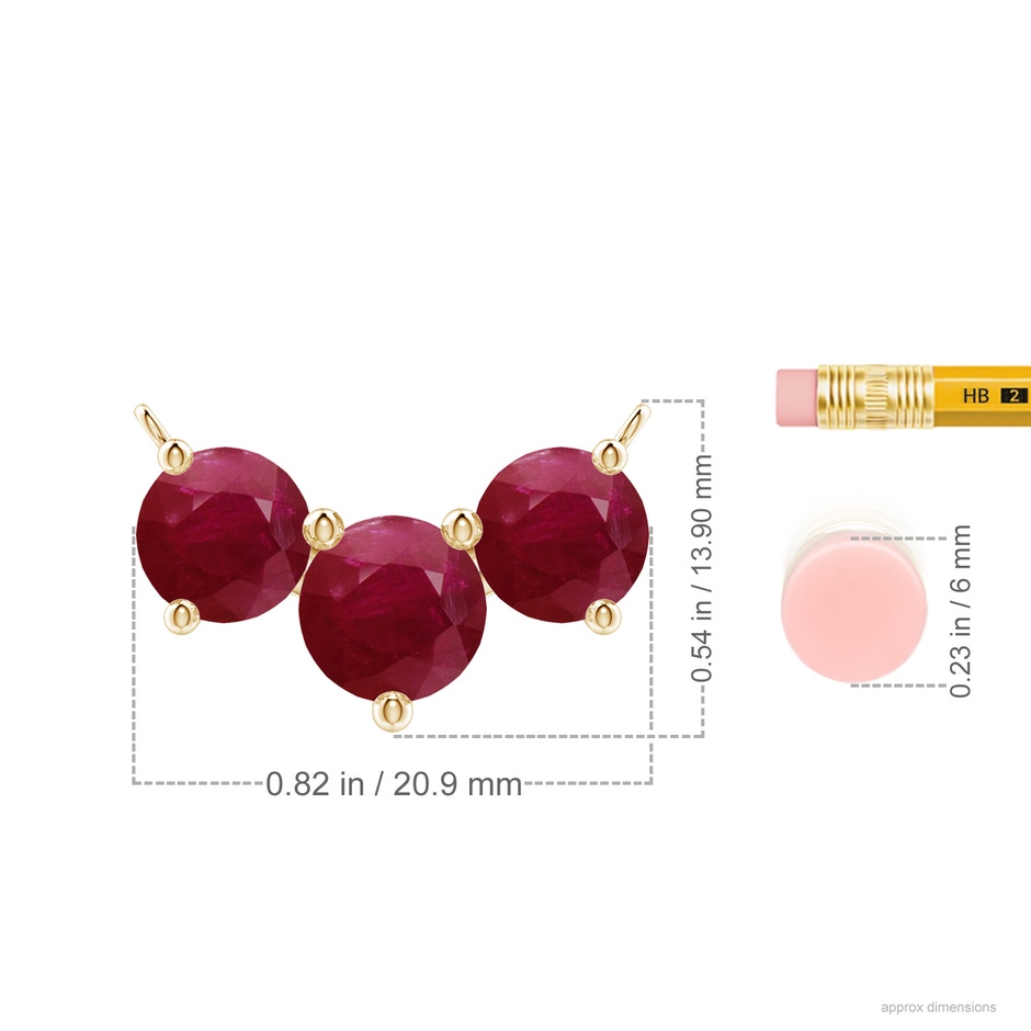 8mm A Classic Trio Round Ruby Necklace in Yellow Gold ruler