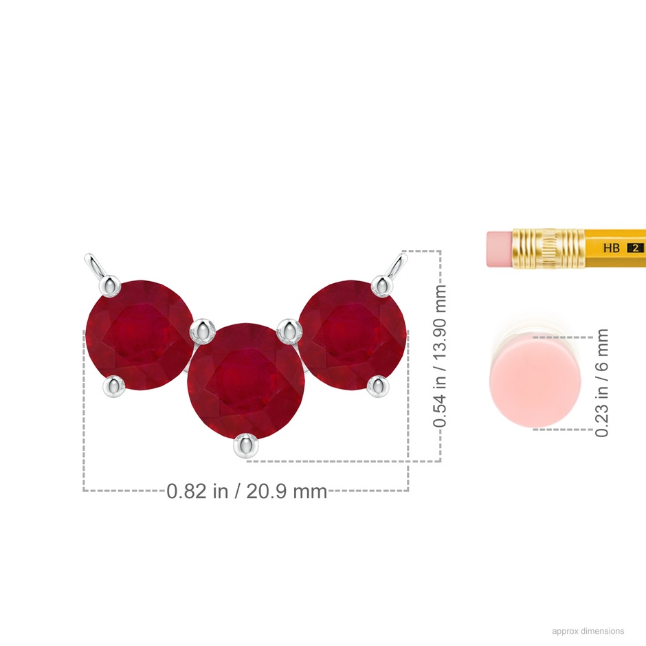 8mm AA Classic Trio Round Ruby Necklace in White Gold ruler