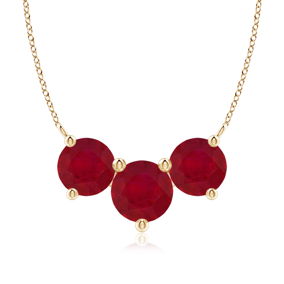 8mm AA Classic Trio Round Ruby Necklace in Yellow Gold 