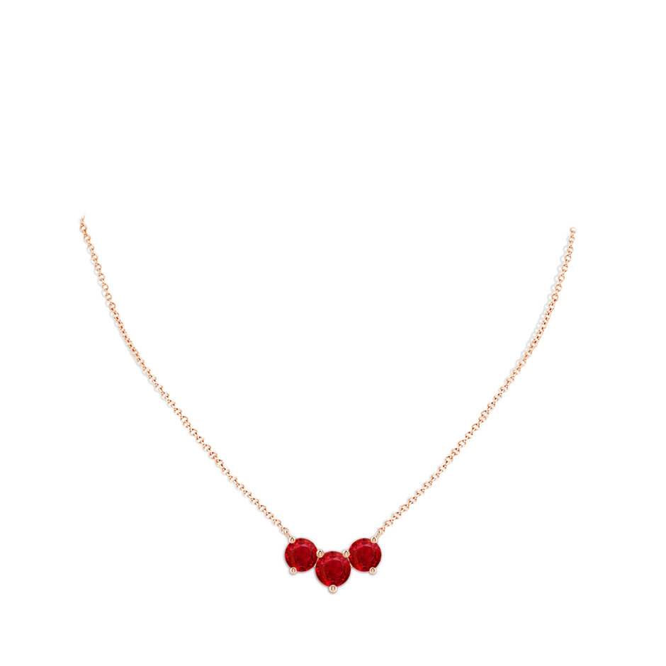 8mm AAA Classic Trio Round Ruby Necklace in 18K Rose Gold pen