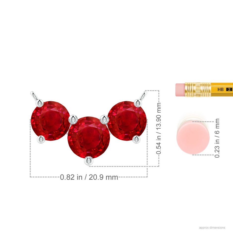 8mm AAA Classic Trio Round Ruby Necklace in P950 Platinum ruler