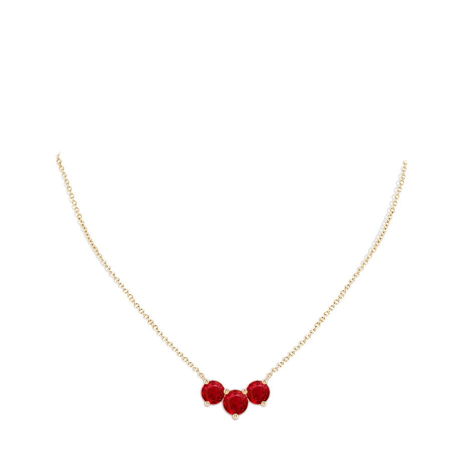 8mm AAA Classic Trio Round Ruby Necklace in Yellow Gold pen
