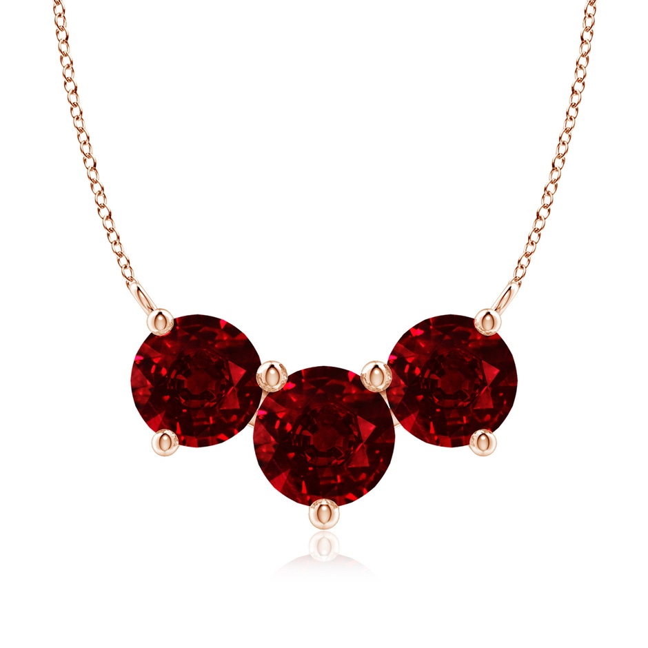 8mm AAAA Classic Trio Round Ruby Necklace in Rose Gold 