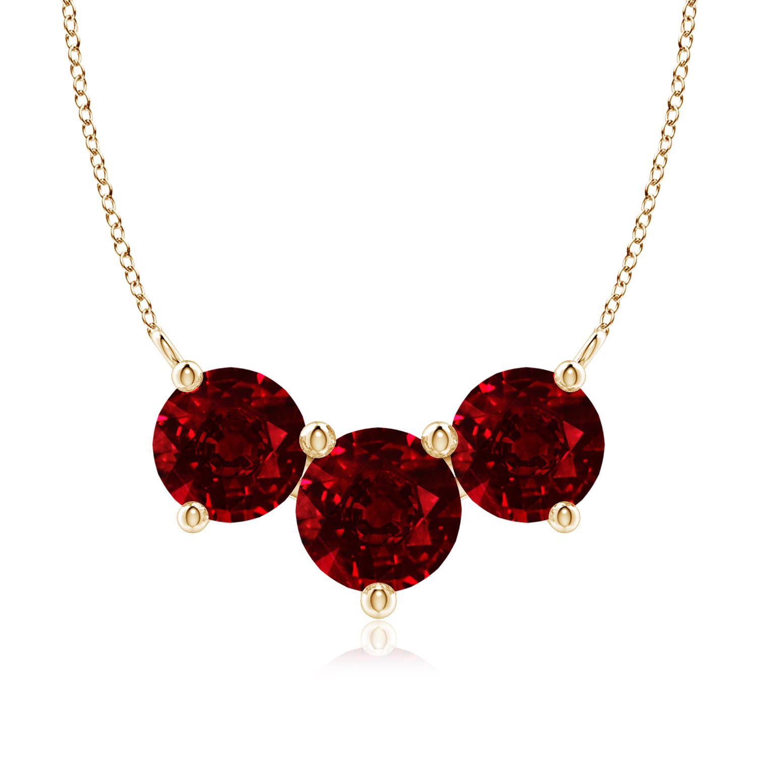 Angara 4.9 CTW Classic Trio Round Ruby Necklace in 14K Yellow Gold