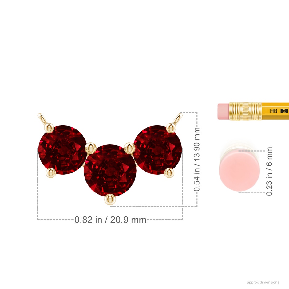 8mm AAAA Classic Trio Round Ruby Necklace in Yellow Gold ruler