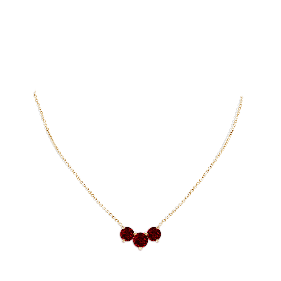 8mm AAAA Classic Trio Round Ruby Necklace in Yellow Gold pen