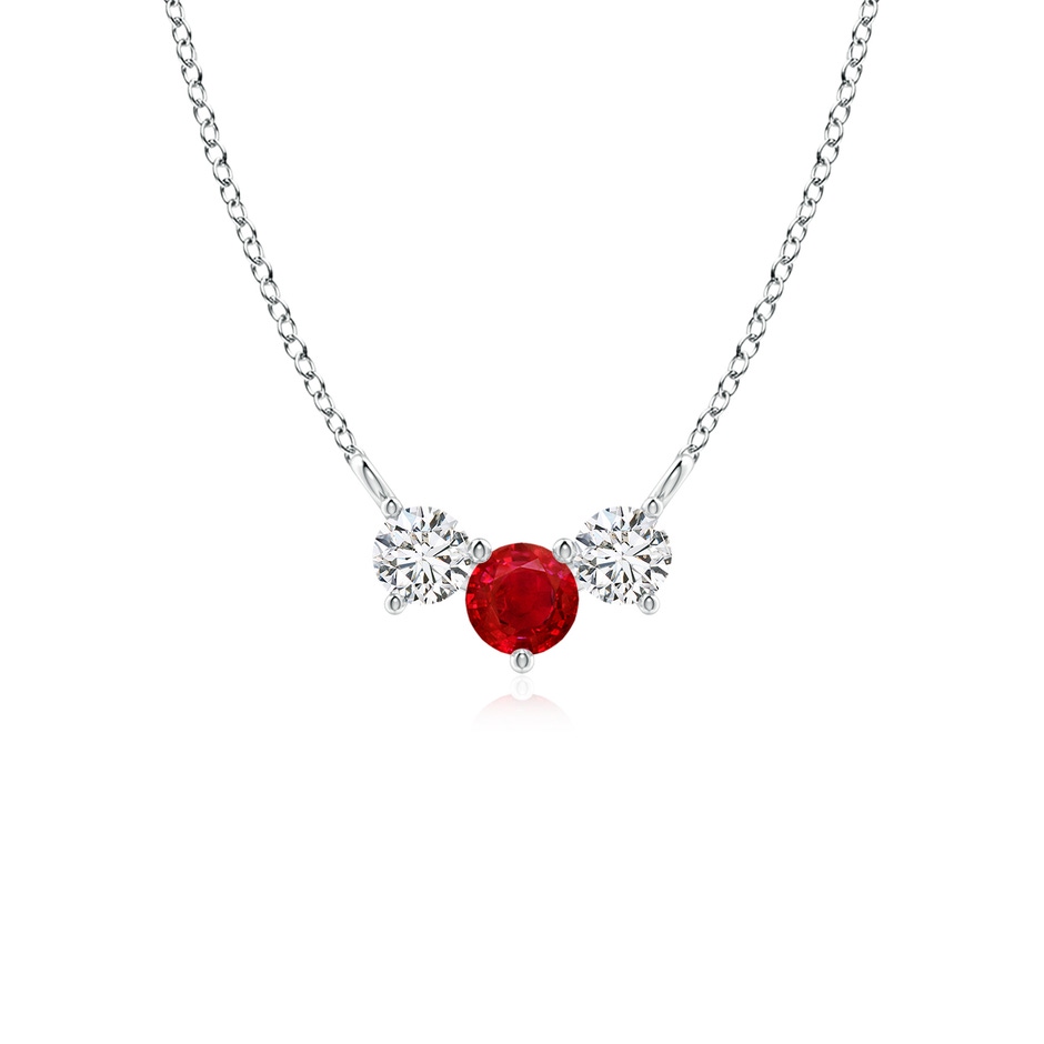 4mm AAA Classic Ruby and Diamond Necklace in 18K White Gold 
