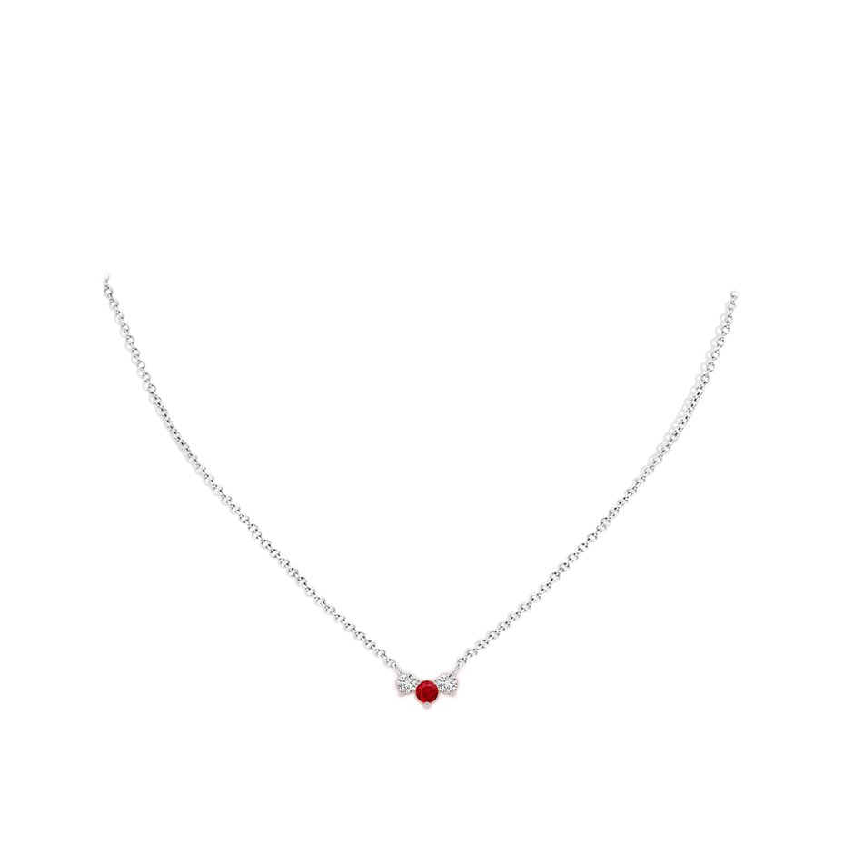 4mm AAA Classic Ruby and Diamond Necklace in 18K White Gold pen