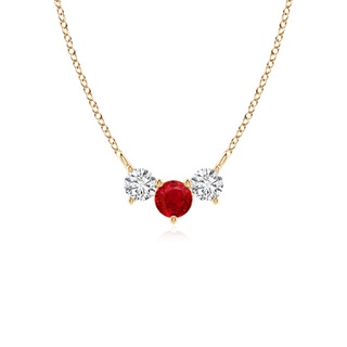 4mm AAA Classic Ruby and Diamond Necklace in 9K Yellow Gold