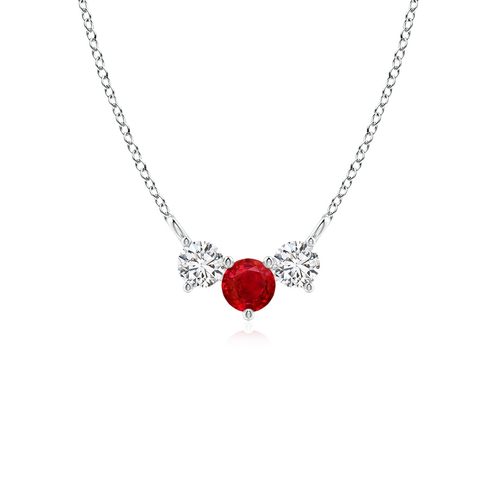 4mm AAA Classic Ruby and Diamond Necklace in White Gold