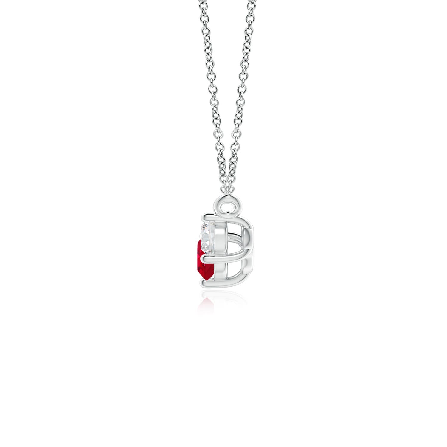 4mm AAA Classic Ruby and Diamond Necklace in White Gold - side 2