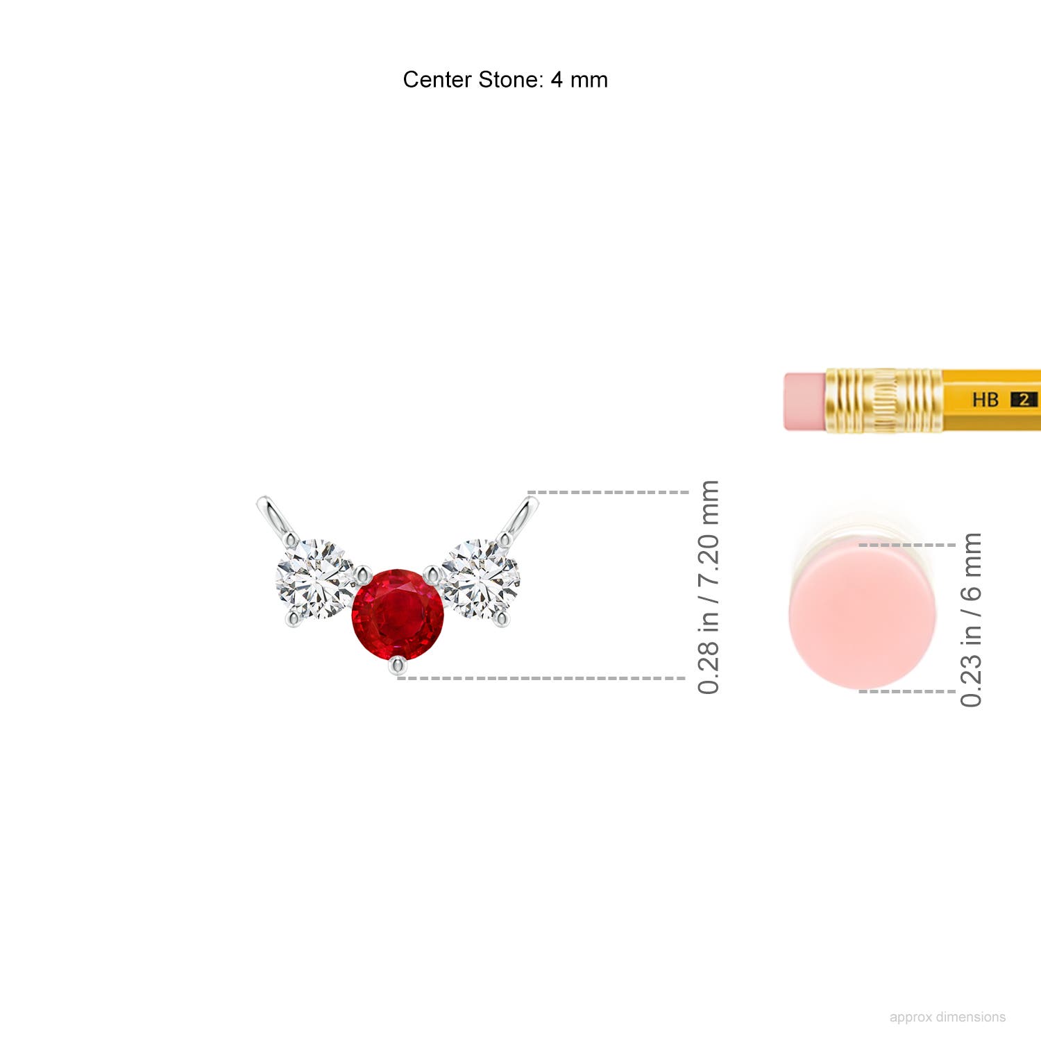 4mm AAA Classic Ruby and Diamond Necklace in White Gold - ruler
