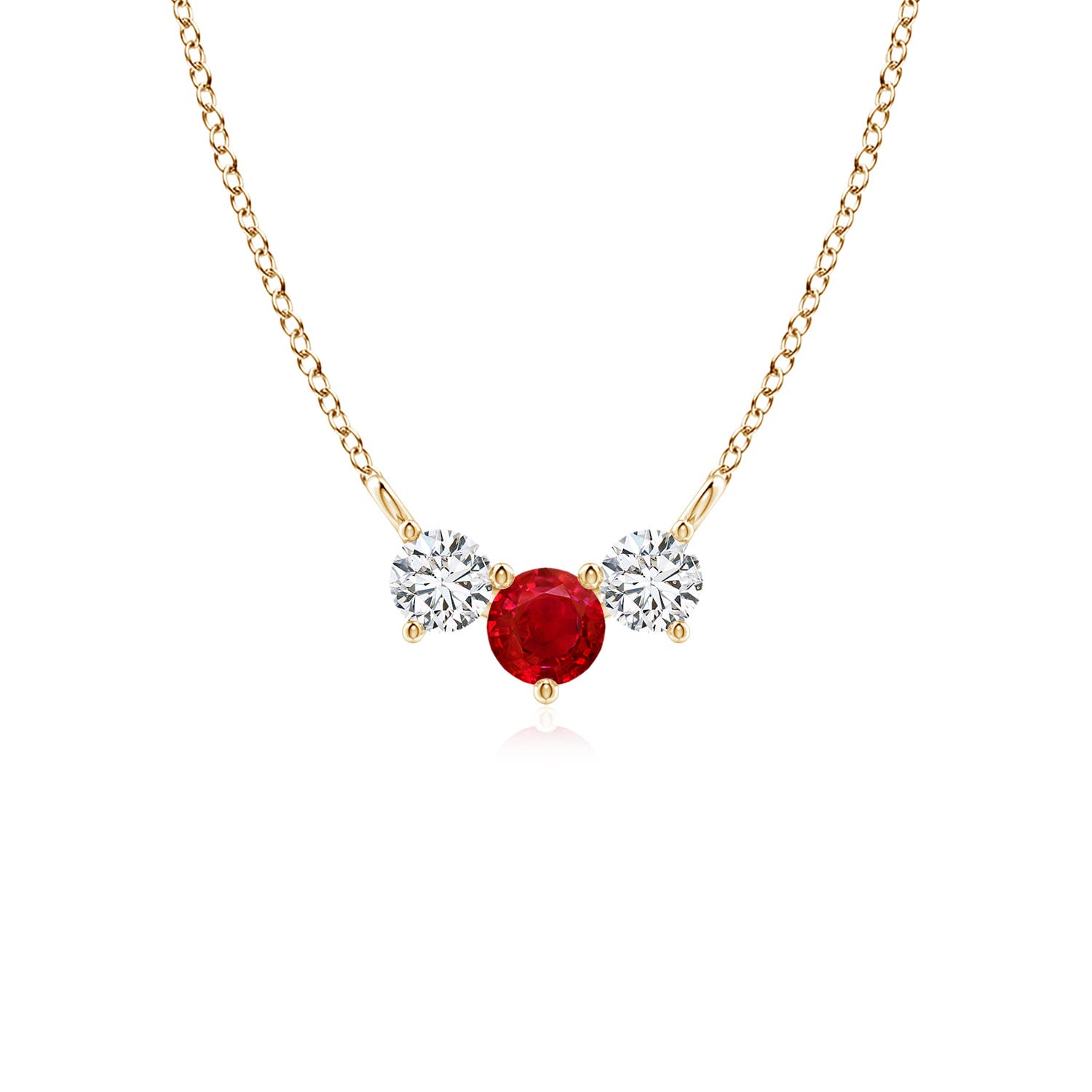 4mm AAA Classic Ruby and Diamond Necklace in Yellow Gold
