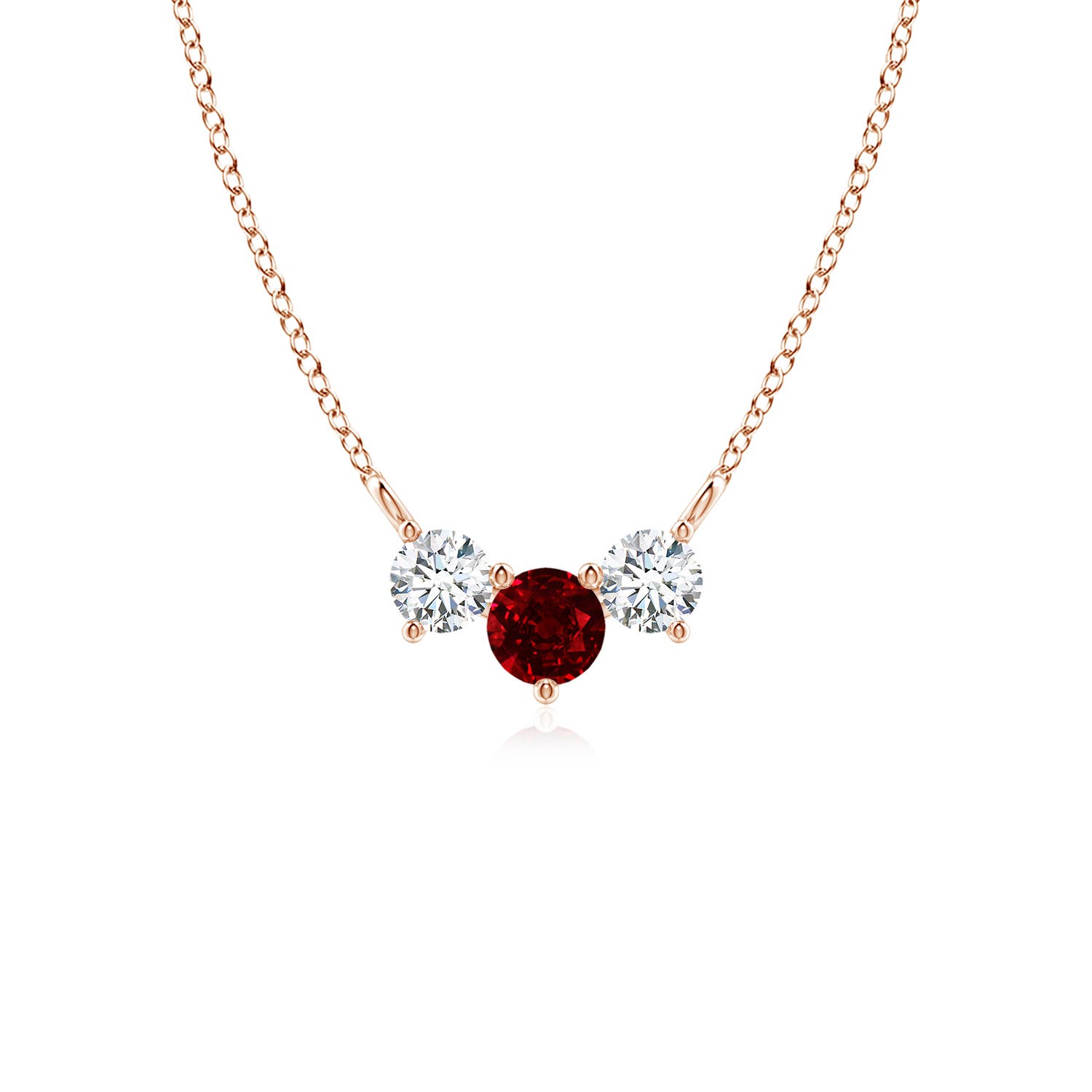 4mm AAAA Classic Ruby and Diamond Necklace in Rose Gold