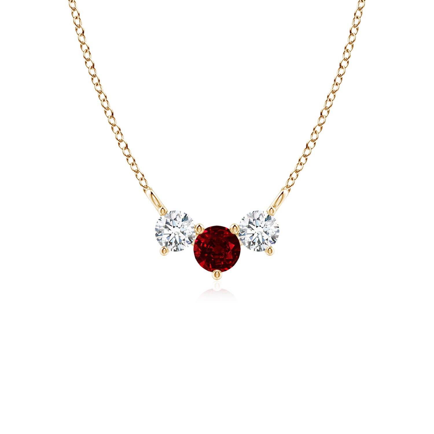 4mm AAAA Classic Ruby and Diamond Necklace in Yellow Gold