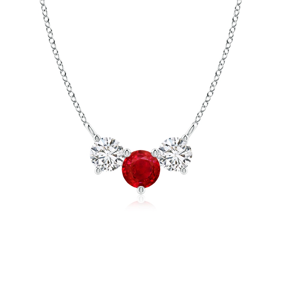 5mm AAA Classic Ruby and Diamond Necklace in White Gold 