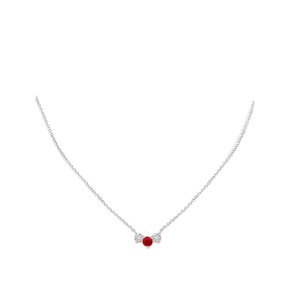 5mm AAA Classic Ruby and Diamond Necklace in White Gold pen