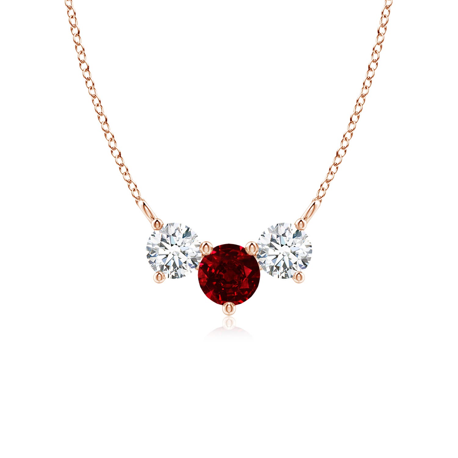 5mm AAAA Classic Ruby and Diamond Necklace in Rose Gold