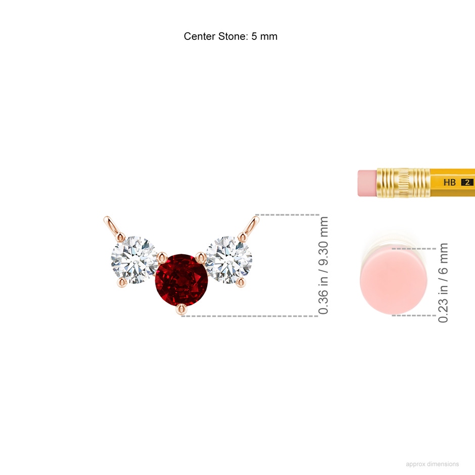 5mm AAAA Classic Ruby and Diamond Necklace in Rose Gold ruler