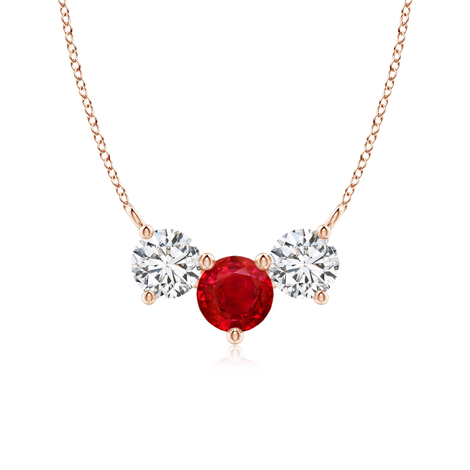 6mm AAA Classic Ruby and Diamond Necklace in Rose Gold