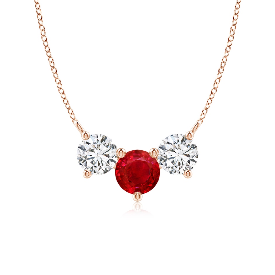 6mm AAA Classic Ruby and Diamond Necklace in Rose Gold 