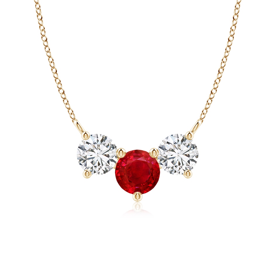 6mm AAA Classic Ruby and Diamond Necklace in Yellow Gold 