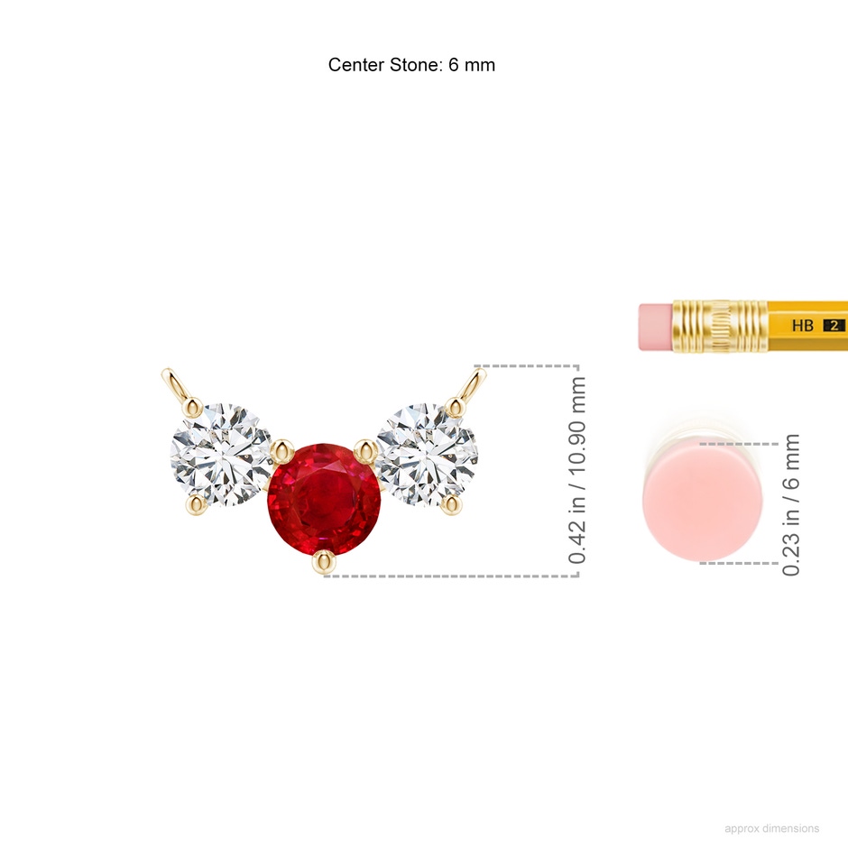 6mm AAA Classic Ruby and Diamond Necklace in Yellow Gold ruler