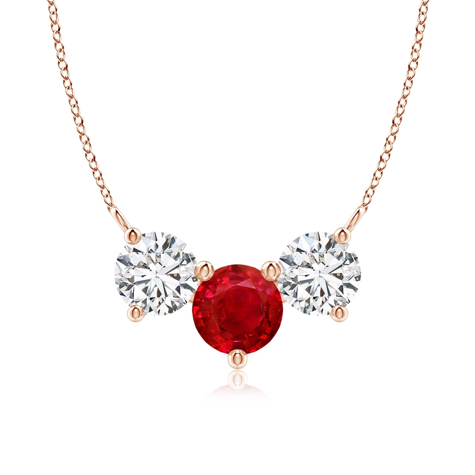 7mm AAA Classic Ruby and Diamond Necklace in Rose Gold 