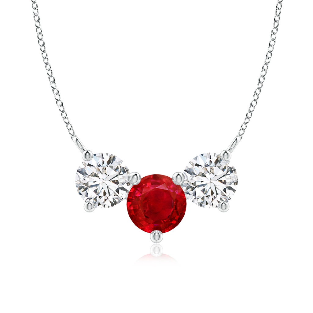 7mm AAA Classic Ruby and Diamond Necklace in White Gold