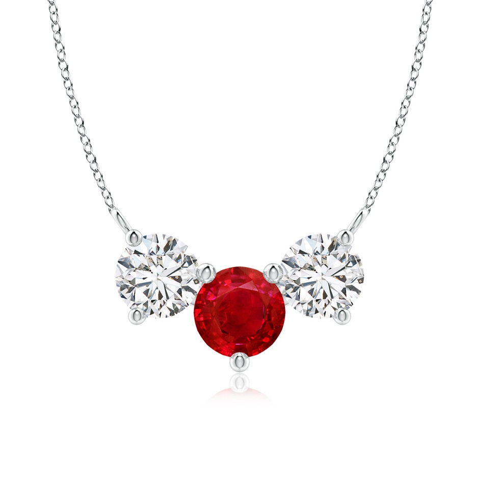 7mm AAA Classic Ruby and Diamond Necklace in White Gold 