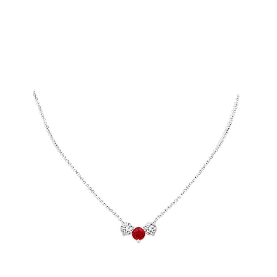 7mm AAA Classic Ruby and Diamond Necklace in White Gold pen