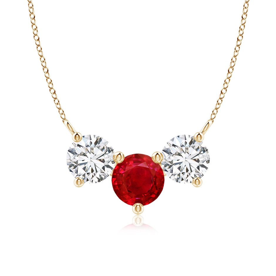 7mm AAA Classic Ruby and Diamond Necklace in Yellow Gold 