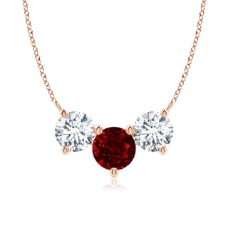 7mm AAAA Classic Ruby and Diamond Necklace in Rose Gold