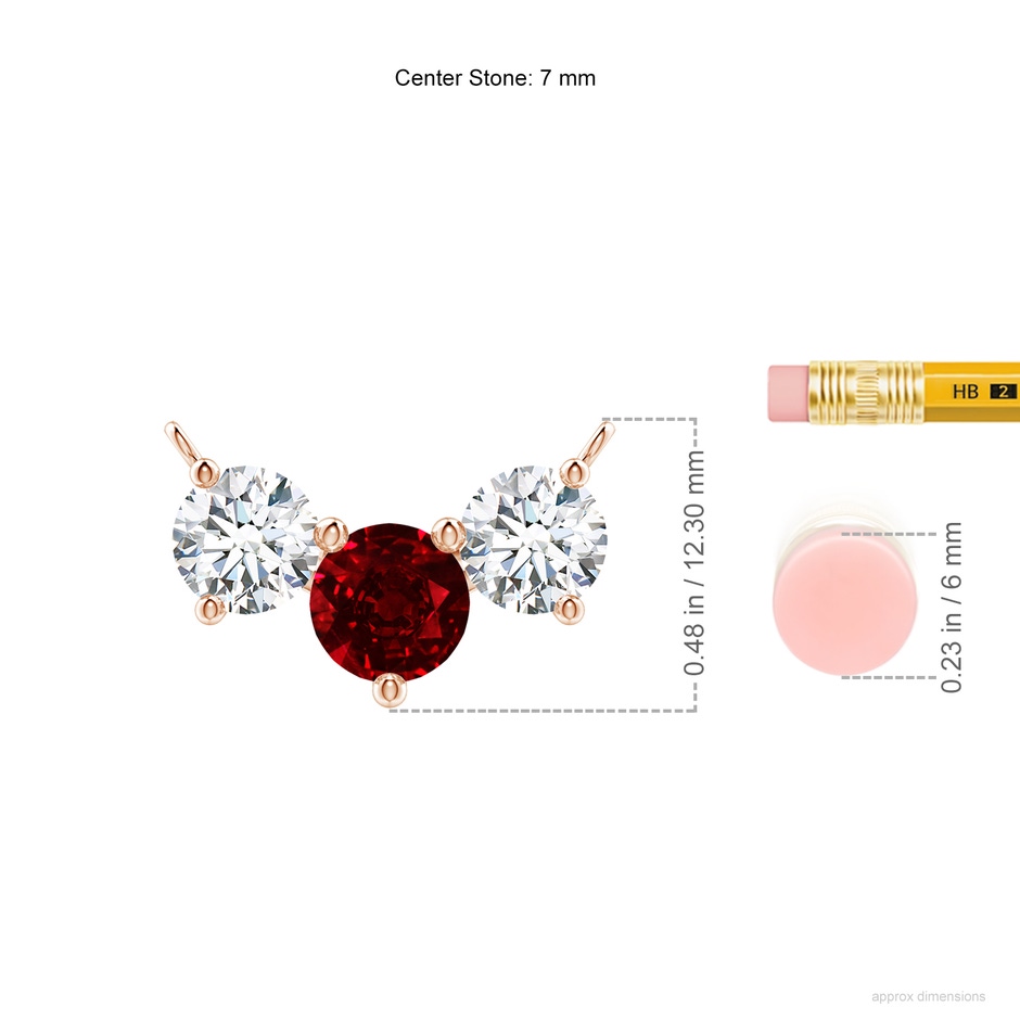 7mm AAAA Classic Ruby and Diamond Necklace in Rose Gold ruler