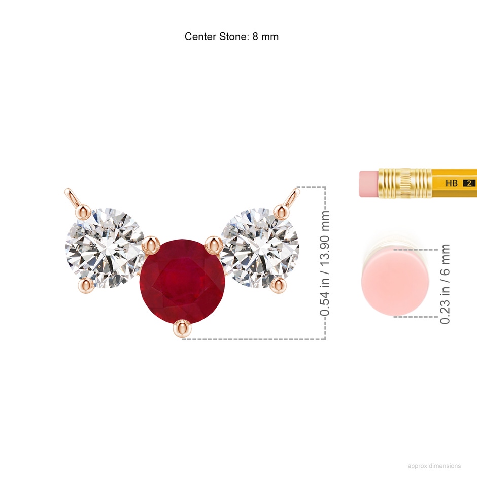 8mm AA Classic Ruby and Diamond Necklace in 18K Rose Gold ruler