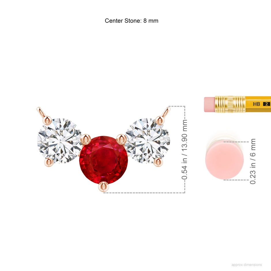 8mm AAA Classic Ruby and Diamond Necklace in Rose Gold ruler