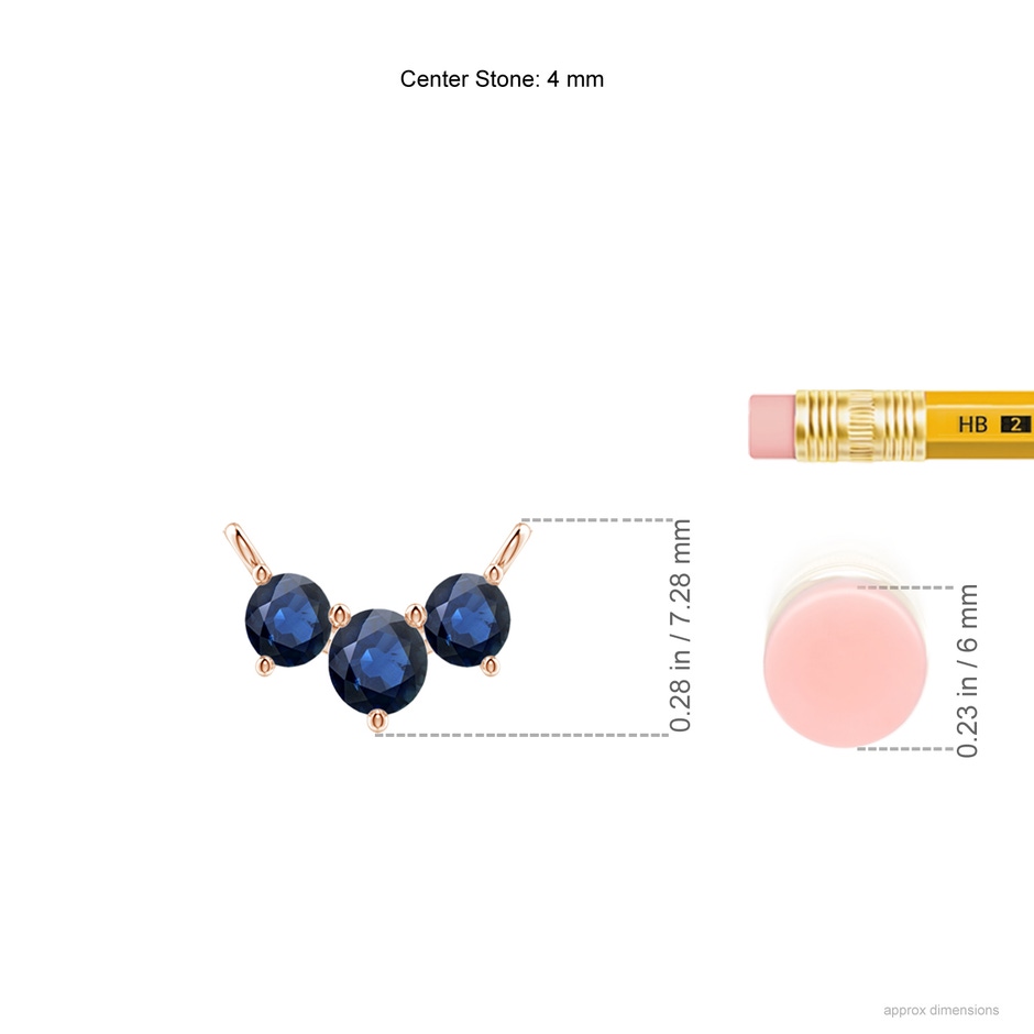 4mm AA Classic Trio Sapphire Necklace in Rose Gold ruler