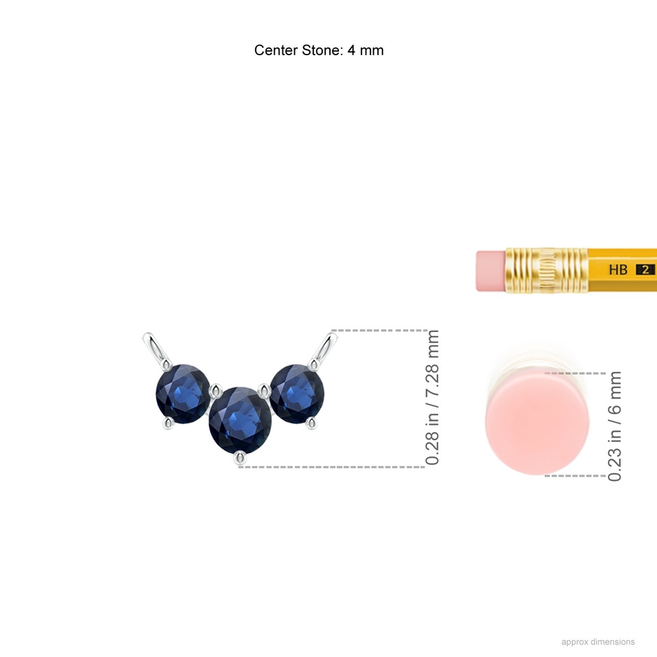 4mm AA Classic Trio Sapphire Necklace in White Gold ruler