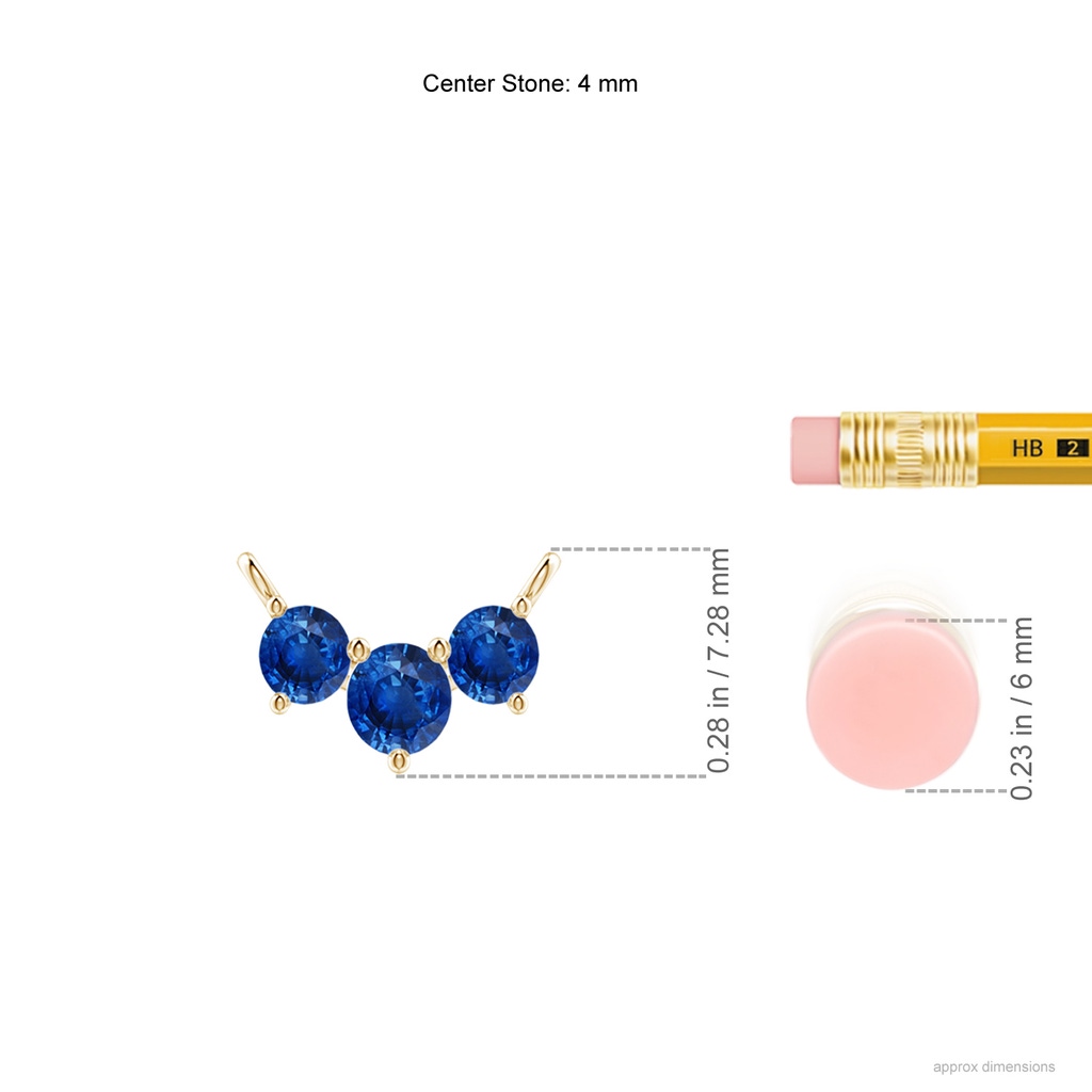 4mm AAA Classic Trio Sapphire Necklace in Yellow Gold ruler