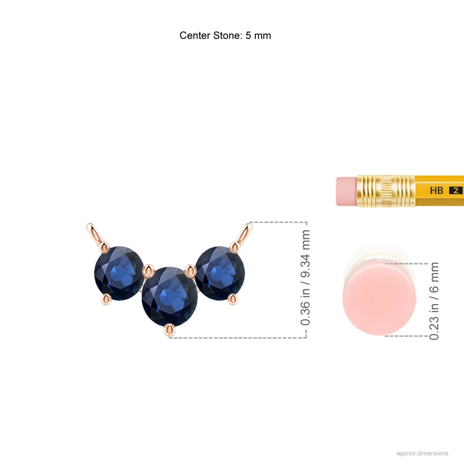 5mm AA Classic Trio Sapphire Necklace in Rose Gold ruler