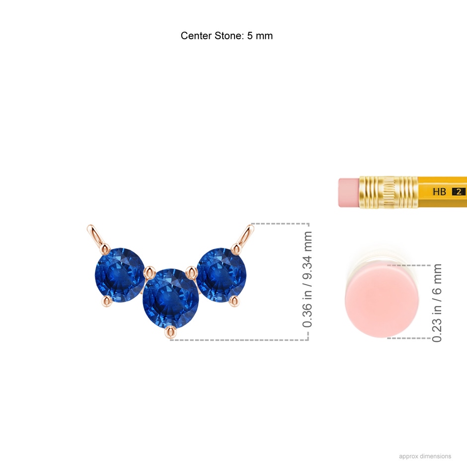 5mm AAA Classic Trio Sapphire Necklace in Rose Gold ruler