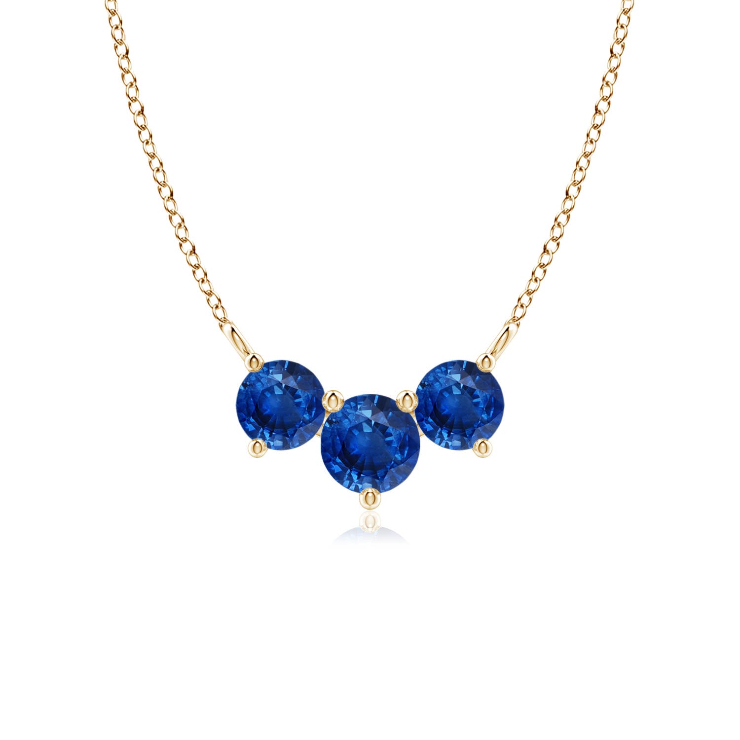 5mm AAA Classic Trio Sapphire Necklace in Yellow Gold