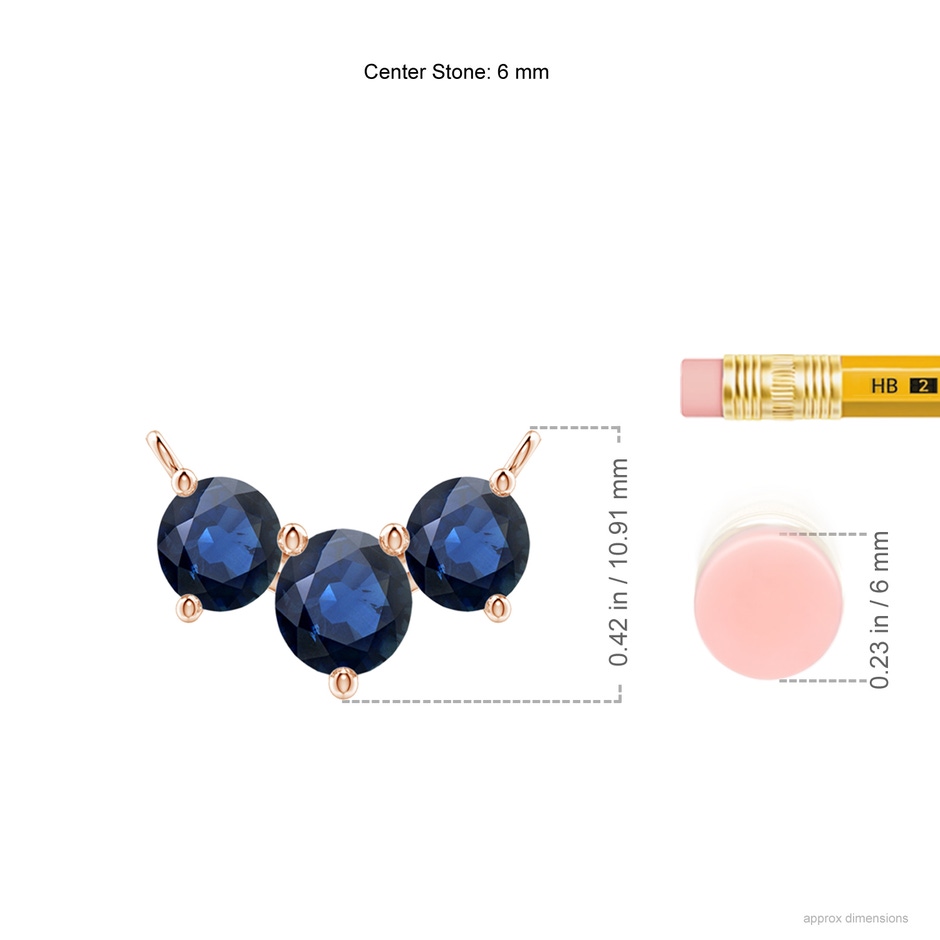 6mm AA Classic Trio Sapphire Necklace in Rose Gold ruler