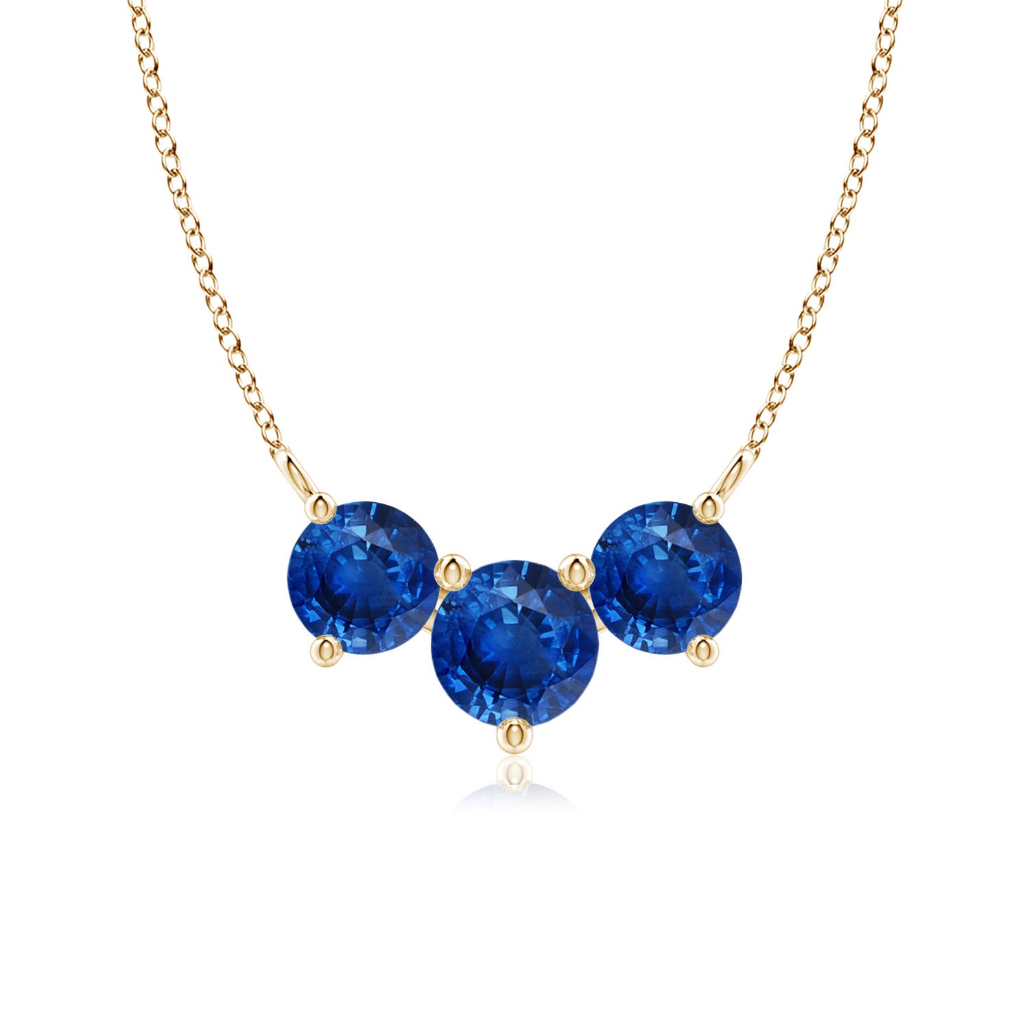 6mm AAA Classic Trio Sapphire Necklace in Yellow Gold