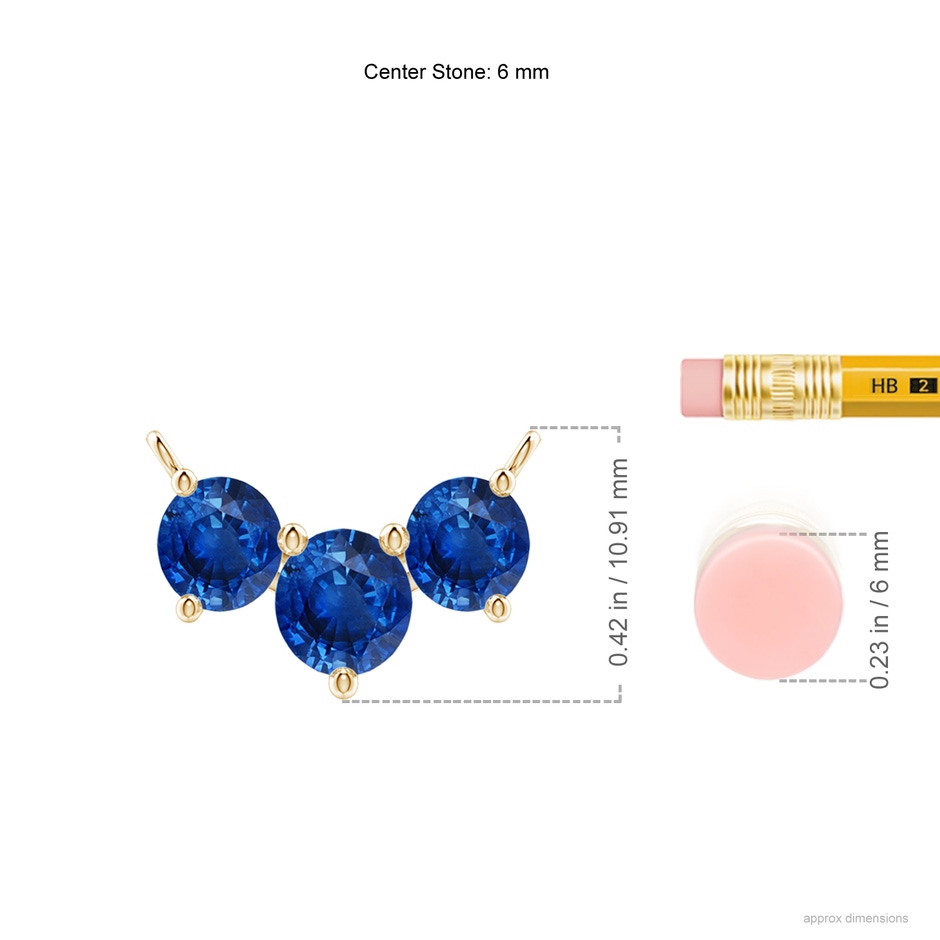 6mm AAA Classic Trio Sapphire Necklace in Yellow Gold ruler