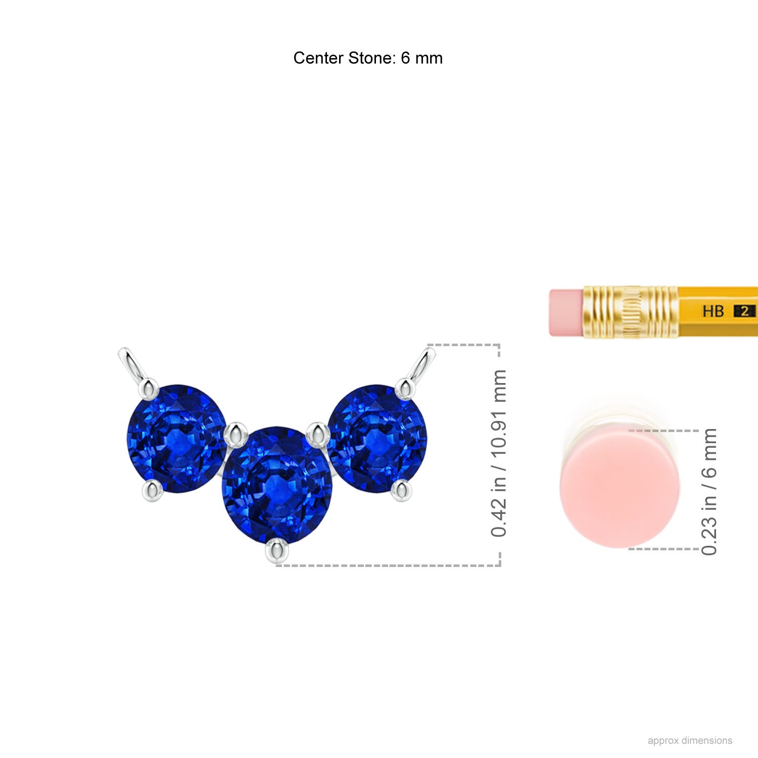 6mm AAAA Classic Trio Sapphire Necklace in White Gold - ruler