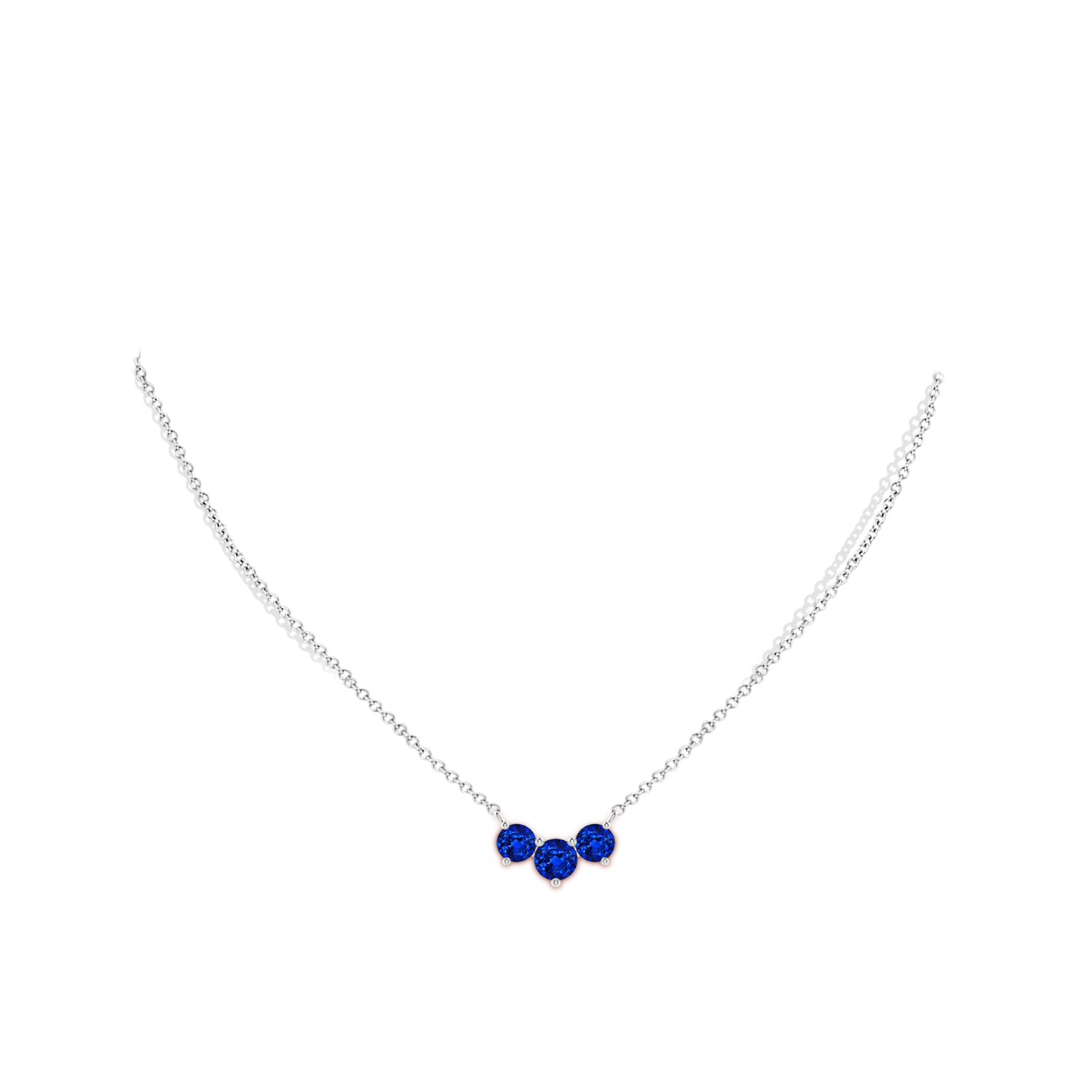 6mm AAAA Classic Trio Sapphire Necklace in White Gold - body_neck