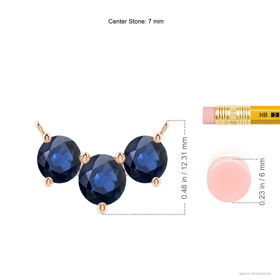 7mm AA Classic Trio Sapphire Necklace in Rose Gold ruler