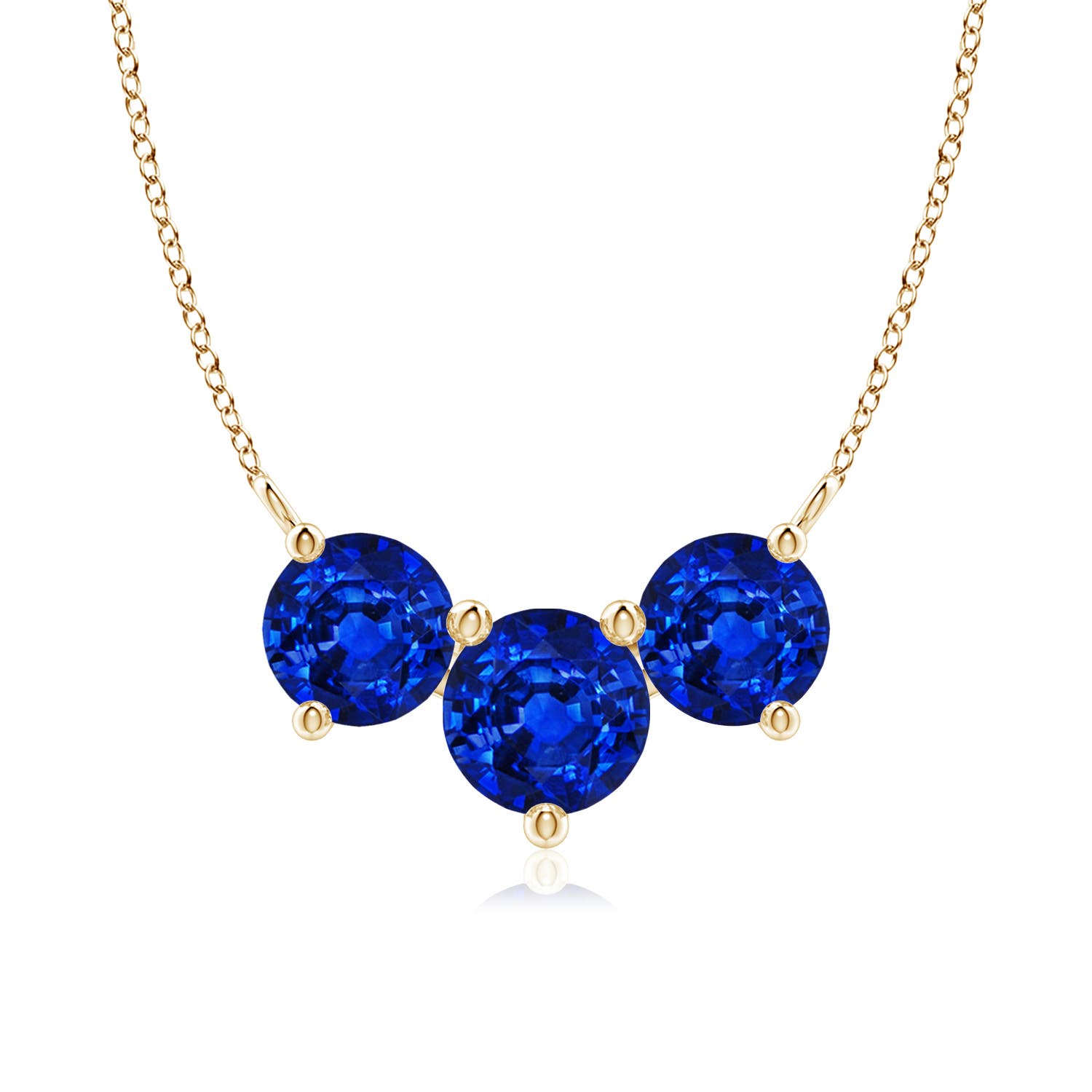 7mm AAAA Classic Trio Sapphire Necklace in Yellow Gold